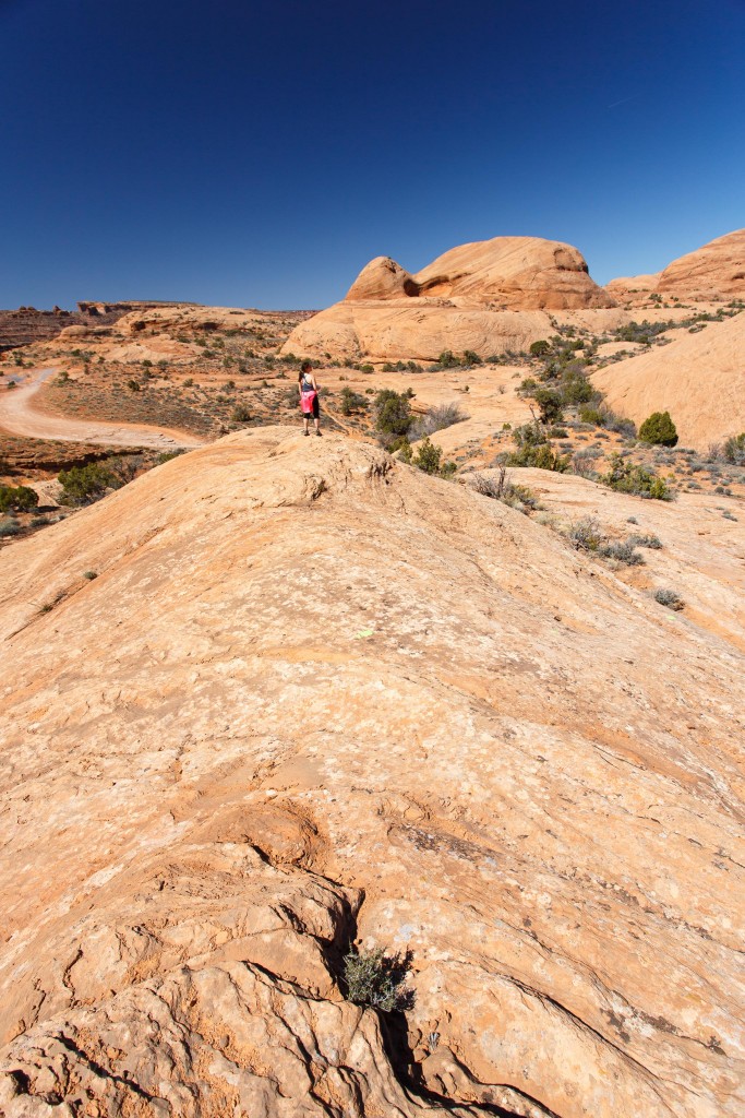 Hiking above the Poison Spider Mesa road on the left