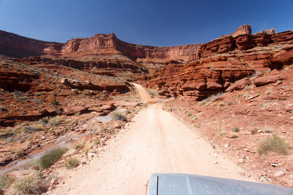 Shafer Trail going into some canyons and crossing creeks