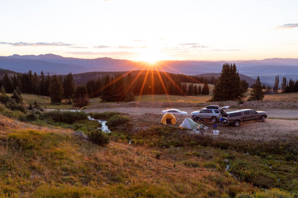 Camp at sunset